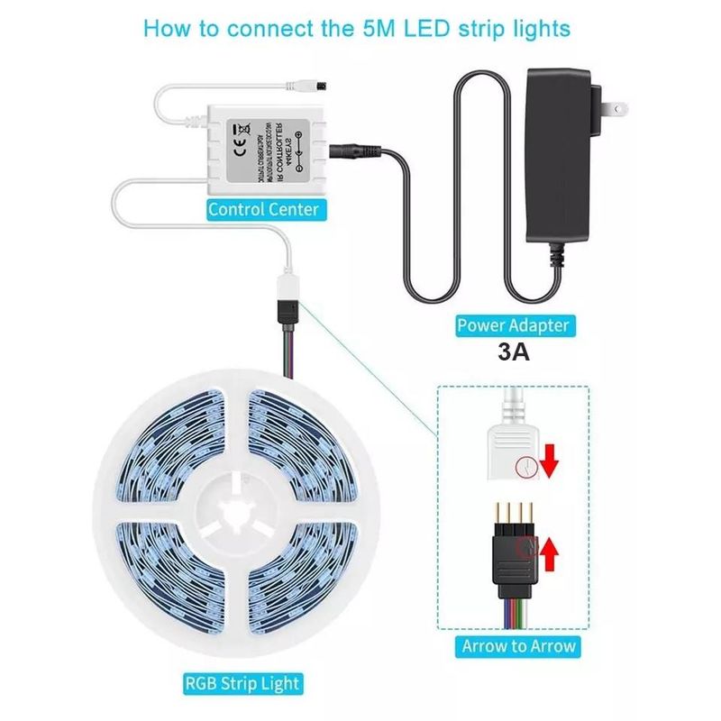 5M 12V 5050 অ্যাড্রেসযোগ্য RGB LED SMD মিউজিক রঙ পরিবর্তন রিমোট অ্যাপ কন্ট্রোল নমনীয় স্মার্ট