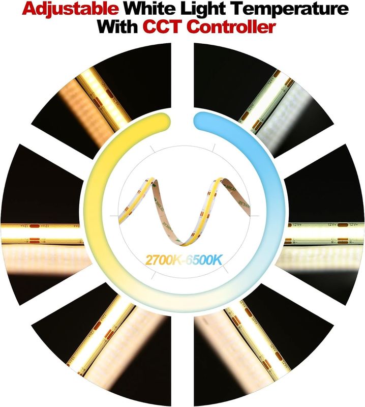 560LEDs COB LED Strip 90 CRI CCT নমনীয় COB 3M অ্যাডাপ্টার এবং মিনি আরএফ কন্ট্রোলারের সাথে