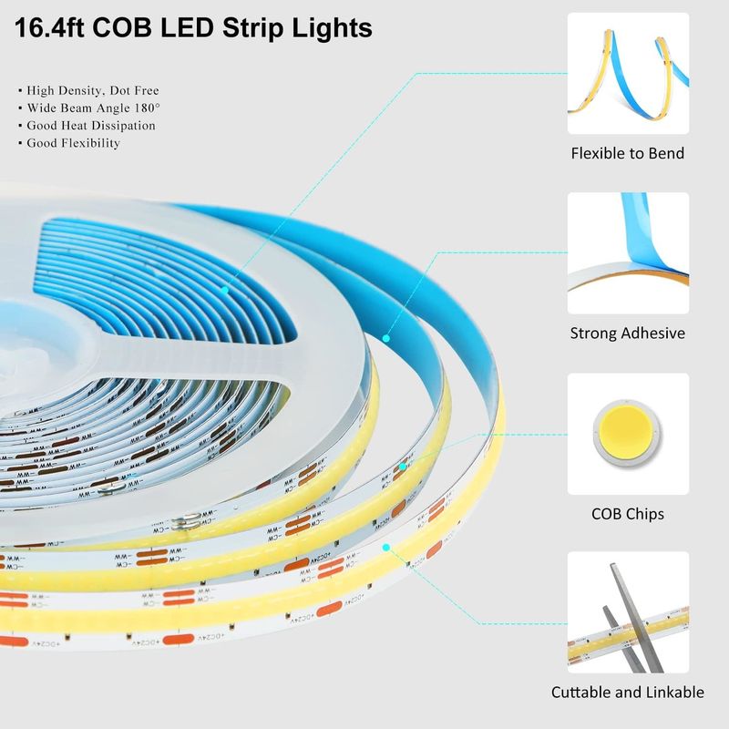 COB LED স্ট্রিপ লাইট CCT (2700K-6500K টিউনযোগ্য) 2M 560LEDs/m CRI90 Led Tape Light Kit with box package led strip for Home