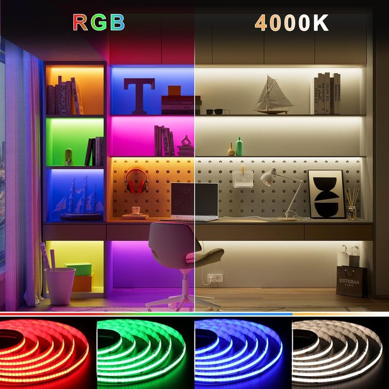ডিমমেবল 19W RGBW COB LED স্ট্রিপ 784 LEDs/m IP20 রেটিং এবং DMX512/RF/Bluetooth/WiFi নিয়ন্ত্রণ সহ