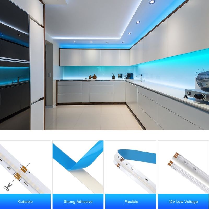 ডিমমেবল 19W RGBW COB LED স্ট্রিপ 784 LEDs/m IP20 রেটিং এবং DMX512/RF/Bluetooth/WiFi নিয়ন্ত্রণ সহ