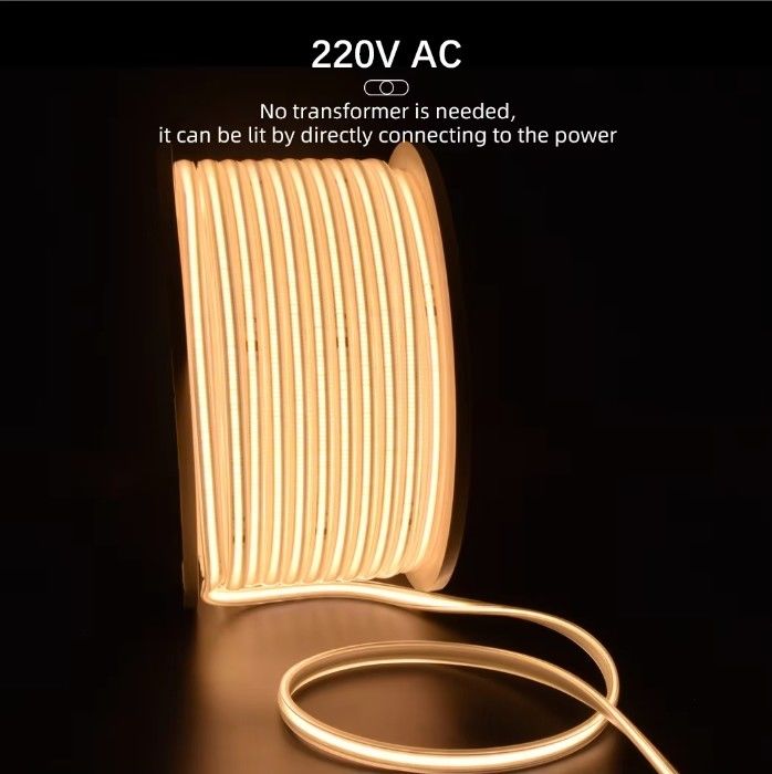 288LED উচ্চ ভোল্টেজ 110V 220V নমনীয় COB নেতৃত্বাধীন স্ট্রিপ আলো 2700K 3000K 4000K 6000K
