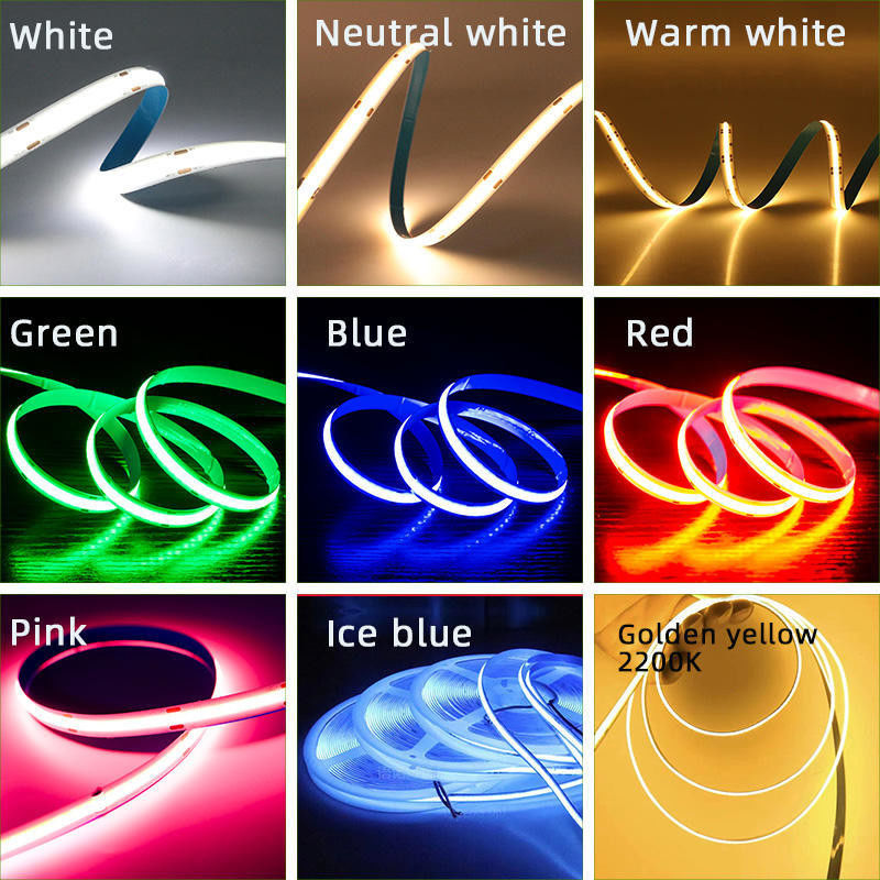 ইনডোর আলো উষ্ণ সাদা COB LED স্ট্রিপ 8mm প্রস্থ সঙ্গে FPC LED প্রতিরোধক উপাদান