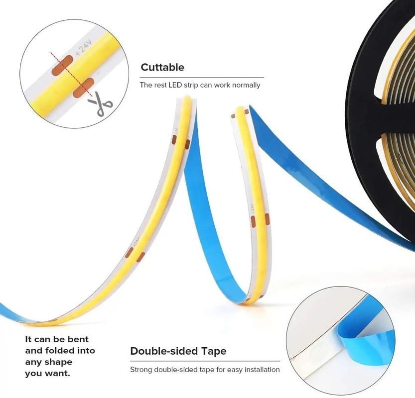 12V 24V RA 90 হাই সিআরআই এলইডি টেপ লাইট 16.4FT 100lm/w ফ্লাক্স সহ কাটযোগ্য সিওবি স্ট্রিপ