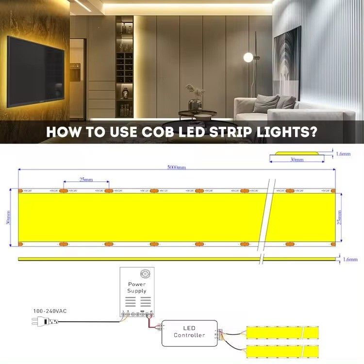 24v 30mm নমনীয় COB LED স্ট্রিপ লাইট সুপার প্রশস্ত 5 সারি 1600LEDs এবং CRI Ra 90