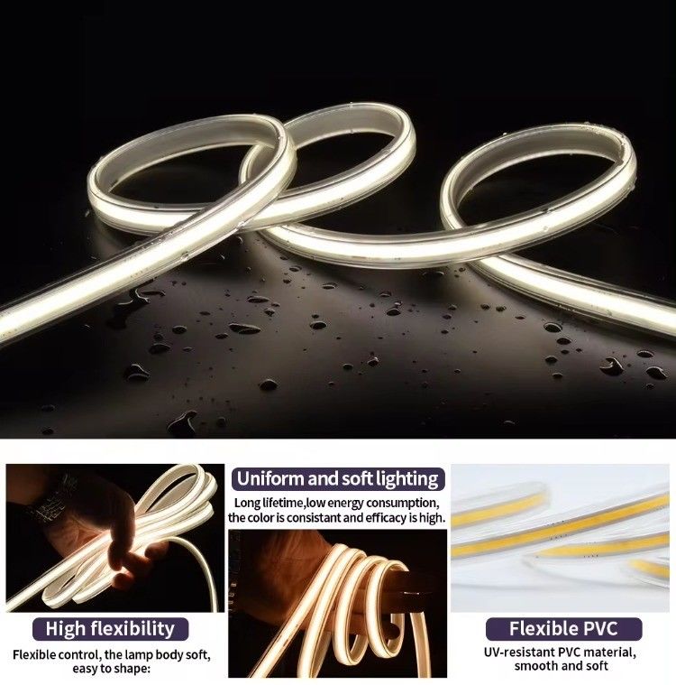 জলরোধী COB LED স্ট্রিপ লাইট 3000K 4000K 6500K 220V 110V সাপোর্ট ডিমার -45 50 কাজের তাপমাত্রা
